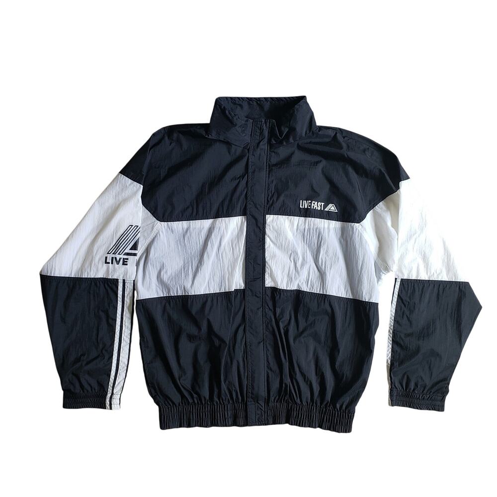 Stefano Man Jacket Mens XL Black White Live Fast Retro Track Windbreaker‎ 80s